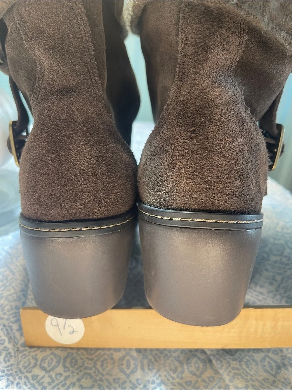 CROCS Brown Suede Wedge Ankle Boots with Knit Cuff